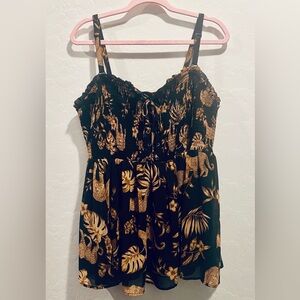 TORRID Black Tank Camisole with Brown Leopard & Leaf Accents Size 2 18-20 2X